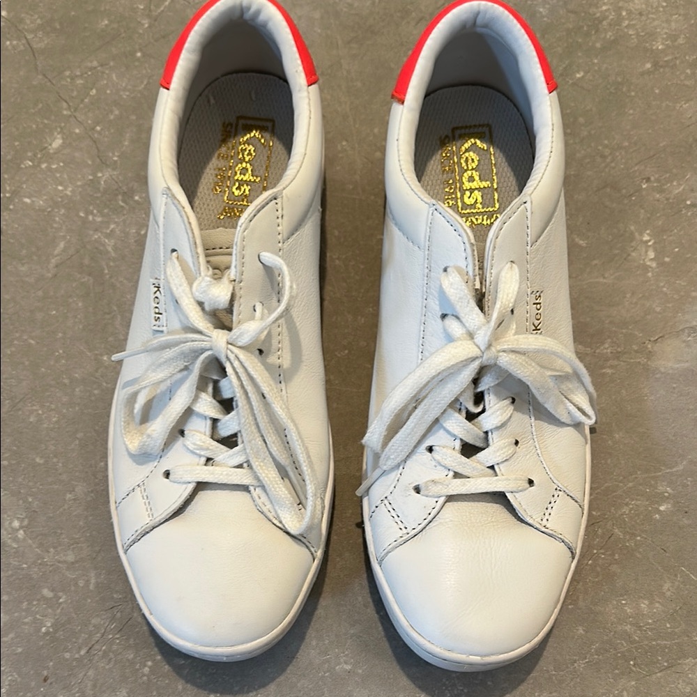 Keds White Leather Sneakers with Orange Detail